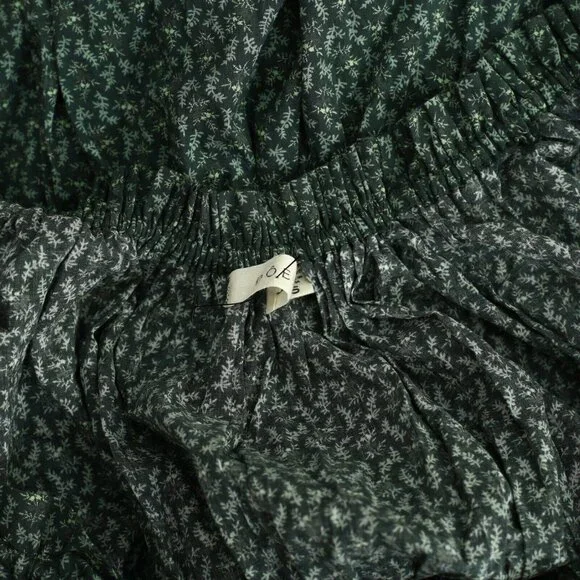 DOEN Kaira Midi Dress Printed Smocked Ruffle Evergreen Puff Sleeve S New - Picture 8 of 11